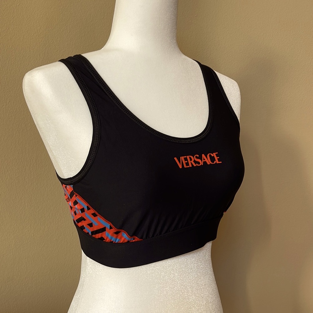VERSACE NWT LA GRECA SIGNATURE ACCENT SPORTS BRA, BLACK/ORANGE, SIZE 4 (LG) - Picture 14 of 15